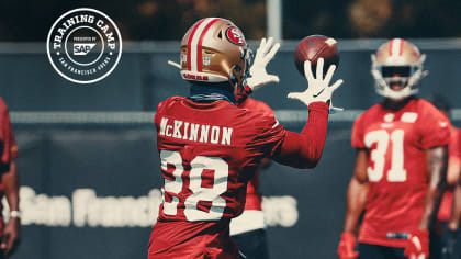 FILE - In this Aug. 9, 2018, file photo, San Francisco 49ers running back  Jerick McKinnon is shown on the sideline during an NFL preseason football  game against the Dallas Cowboys, in