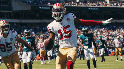 San Francisco 49ers wide receiver Jauan Jennings (15) runs onto the field  during an NFL football game against the Arizona Cardinals, Sunday, Jan.8,  2023, in Santa Clara, Calif. (AP Photo/Scot Tucker Stock