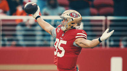 Miami Gardens, Florida, USA. 2nd Feb, 2020. San Francisco 49ers fullback  Kyle Juszczyk (44) celebrates scoring a touchdown with San Francisco 49ers  tight end George Kittle (85) in the second quarter in