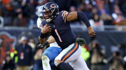 Chicago Bears quarterback Justin Fields looks to throw the football