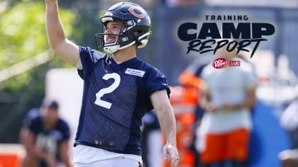 Chicago Bears place kicker Cairo Santos (8) celebrates his field goal with  holder Trenton Gill during the first half of an NFL football game against  the Green Bay Packers Sunday, Sept. 10