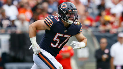 Chicago Bears linebacker Jack Sanborn (57) runs after the ball during an  NFL preseason football game against the Cleveland Browns, Saturday Aug. 27,  2022, in Cleveland. (AP Photo/Kirk Irwin Stock Photo - Alamy