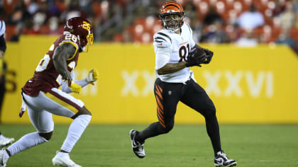 Cincinnati Bengals tight end Thaddeus Moss (81) reacts after his touchdown  is waived off as incomplete during a preseason NFL football game against  the Los Angeles Rams Saturday, Aug. 27, 2022, in