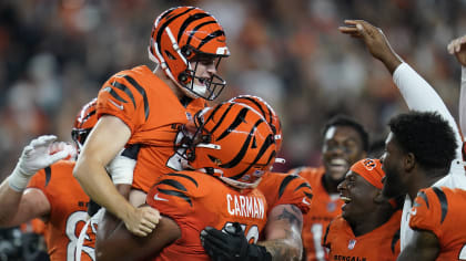 Cincinnati Bengals kicker Evan McPherson (2) high fives safety Vonn Bell  (24) during the second half