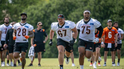 Cincinnati Bengals offensive tackle Cordell Volson (67) looks to