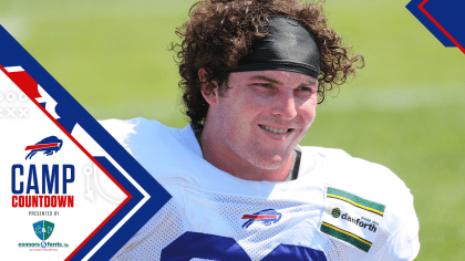 Buffalo Bills tight end Dawson Knox (88) runs a drill using tennis