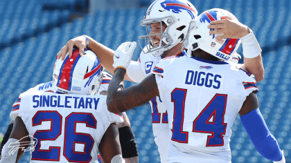 Josh Allen, Stefon Diggs and Tyler Bass celebrate win with