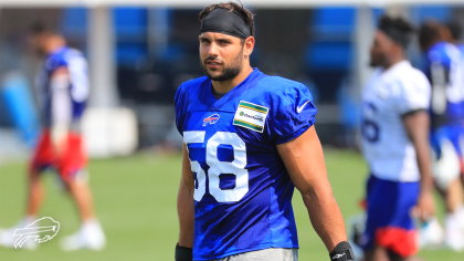 Linebacker (58) Matt Milano of the Buffalo Bills warms up before