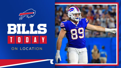 Buffalo Bills tight end Tommy Sweeney (89) at the line of scrimmage during  the first half an NFL football game against the New England Patriots,  Thursday, Dec. 1, 2022, in Foxborough, Mass. (