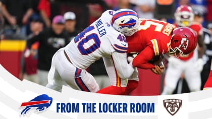 KANSAS CITY, MO - OCTOBER 16: Buffalo Bills linebacker Von Miller (40)  celebrates a defensive stop during the game between the Kansas City Chiefs  and the Buffalo Bills on Sunday October 16