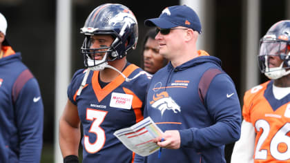 In first practice as Broncos, QB Russell Wilson and HC Nathaniel Hackett  take next step in building Denver's offense