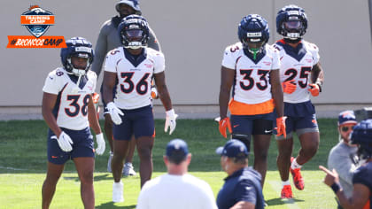 Denver Broncos running back Samaje Perine takes part in drills