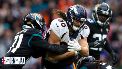 Denver Broncos tight end Greg Dulcich (80) makes a catch during the second  half of an NFL football game against the Denver Broncos Sunday, Dec. 11,  2022, in Denver. (AP Photo/David Zalubowski