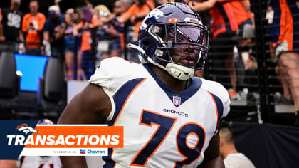 Denver Broncos center Lloyd Cushenberry III (79) takes part in drills  during the NFL football team's training camp Saturday, Aug. 6, 2022, at the  Broncos' headquarters in Centennial, Colo. (AP Photo/David Zalubowski