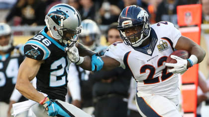 Denver Broncos running back C.J. Anderson celebrates winning the AFC  Championship game at Sport Authority Field at Mile High in Denver on  January 24, 2016. Denver advances to Super Bowl 50 defeating