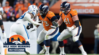 Denver Broncos offensive tackle Garett Bolles takes part in drills during a  mandatory NFL football minicamp at the Broncos' headquarters Tuesday, June  13, 2023, in Centennial, Colo. (AP Photo/David Zalubowski Stock Photo 