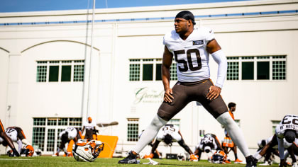 Cleveland Browns linebacker Jacob Phillips (50) drops back in coverage  during an NFL pre-season football game against the Washington Commanders,  Friday, Aug. 11, 2023, in Cleveland. (AP Photo/Kirk Irwin Stock Photo -  Alamy