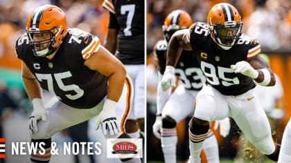 Three Cleveland Browns Myles Garrett, Joel Bitonio and Nick Chubb