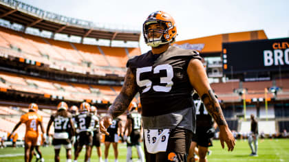 Cleveland Browns wide receiver Travell Harris (83) walks off the field at  the end of an NFL preseason football game against the Jacksonville Jaguars,  Friday, Aug. 12, 2022, in Jacksonville, Fla. The