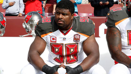 Tampa Bay Buccaneers defensive tackle Clinton McDonald celebrates