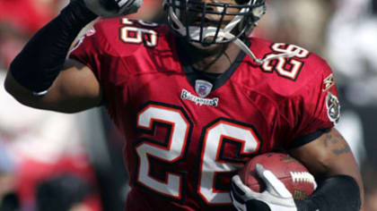 Tampa Bay Buccaneers' saftey Dwight Smith (26) watches a replay