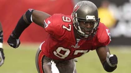 Tampa Bay Buccaneers' defensive end Simeon Rice (97) leaves the