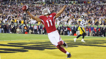 NFL Throwback: Larry Fitzgerald's 2008 Postseason Run, 30 catches. 546  receiving yards. Seven receiving TDs. Larry Fitzgerald's 2008 playoffs run  broke nearly every single postseason receiving record. Happy, By NFL