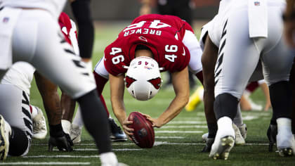 Arizona Cardinals long snapper Aaron Brewer (46) during the first half of  an NFL football game against the Kansas City Chiefs, Sunday, Sept. 11, 2022,  in Glendale, Ariz. (AP Photo/Rick Scuteri Stock