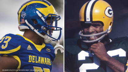 Detailed view of Los Angeles Chargers helmet and Vince Lombardi