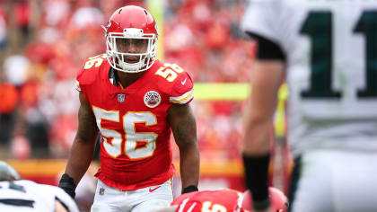 December 13, 2015: Kansas City Chiefs inside linebacker Derrick Johnson  (56) during the NFL game between the San Diego Chargers and the Kansas City  Chiefs at Arrowhead Stadium in Kansas City, MO