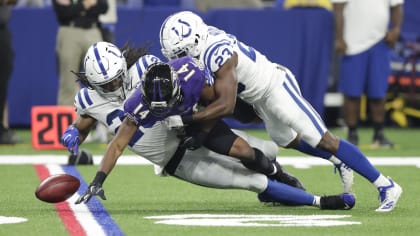 August 20, 2018: Baltimore Ravens offensive lineman Orlando Brown Jr. (78)  during NFL football preseason game action between the Baltimore Ravens and  the Indianapolis Colts at Lucas Oil Stadium in Indianapolis, Indiana.