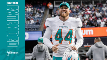 Miami Dolphins long snapper Blake Ferguson (44) stretches before