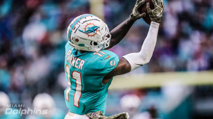 Miami Dolphins wide receiver DeVante Parker (11) runs a play during an NFL  football game against the New York Giants, Sunday, Dec. 5, 2021, in Miami  Gardens, Fla. (AP Photo/Doug Murray Stock