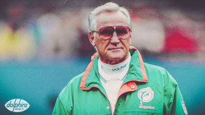 Former Miami Dolphins head coach Don Shula celebrates with teammates of the  1972 Miami Dolphins perfect season team as they were honored during  halftime of the Miami Dolphins Buffalo Bills game at