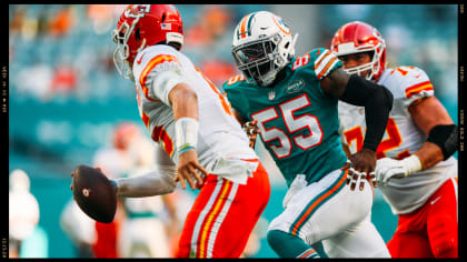 Miami Dolphins linebacker Jerome Baker (55) with a personal foul