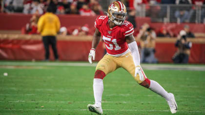 San Francisco 49ers linebacker Azeez Al-Shaair (51) reacts during