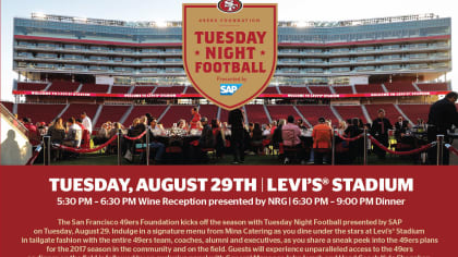 49ers Foundation to Kick Off 2017 Season With Tuesday Night Football  Presented by SAP On Aug. 29