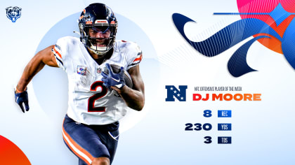 CHICAGO, IL - OCTOBER 01: Chicago Bears wide receiver DJ Moore (2) battles  with Denver Broncos