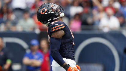 Chicago Bears linebacker Noah Sewell (44) walks off the field after the  first half of an