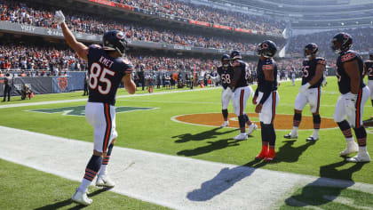 Chicago Bears tight end Cole Kmet works on the field during NFL