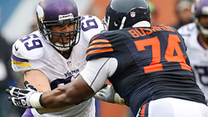 Chicago Bears offensive tackle Jermon Bushrod stands on the field