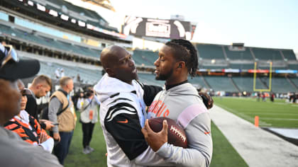 Cincinnati Bengals linebacker Akeem Davis-Gaither (59) celebrates a tackle  with Cincinnati Bengals wide receiver Stanley Morgan (17) during the second  half of the NFL AFC Championship playoff football game against the Kansas