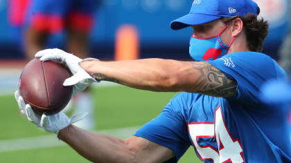 Buffalo Bills outside linebacker A.J. Klein (54) walks off the field after  an NFL football game against the Washington Football Team, Sunday, Sept.  26, 2021, in Orchard Park, N.Y. (AP Photo/Brett Carlsen