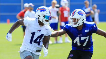 Buffalo Bills cornerback Christian Benford (47) looks for the ball as he  runs a drill during the NFL football team's rookie minicamp in Orchard  Park, N.Y., Friday May 13, 2022. (AP/ Photo