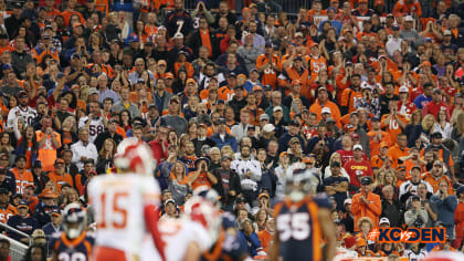 Denver Broncos vs. Buffalo Bills. Fans support on NFL Game. Silhouette of  supporters, big screen with two rivals in background Stock Photo - Alamy