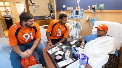 Denver Broncos safety Caden Sterns wears a T-shirt in a show of support for  Buffalo Bills safety Damar Hamlin during the first half of an NFL football  game in Denver, Sunday, Jan.