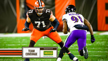 Cleveland Browns offensive tackle Chris Hubbard (74) looks to make a block  during an NFL football game against the Indianapolis Colts, Sunday, Oct.  11, 2020, in Cleveland. (AP Photo/Kirk Irwin Stock Photo - Alamy