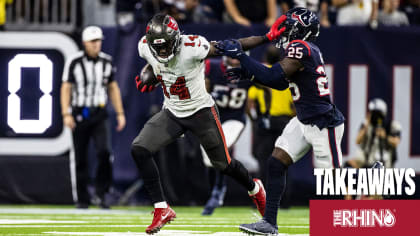 August 28, 2021: Tampa Bay Buccaneers wide receiver Mike Evans (13)  celebrates with wide receiver Chris Godwin (14) after a touchdown during an  NFL preseason game between the Houston Texans and the