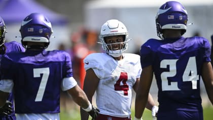 Arizona Cardinals guard Hayden Howerton (75) in action against the  Minnesota Vikings during the first half of an NFL preseason football game  Saturday, Aug. 26, 2023 in Minneapolis. (AP Photo/Stacy Bengs Stock