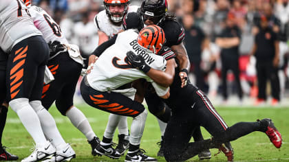 Arizona Cardinals quarterback Blough preserves Cardinals' comeback hopes  with a pressured 25-yard throw to Cardinals wide receiver Daniel Arias